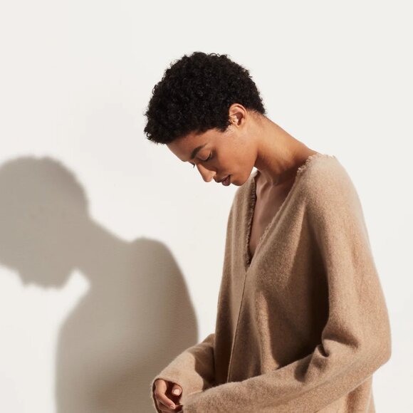 Vince Boiled Cashmere Fringe V Neck XL Black - Picture 11 of 12